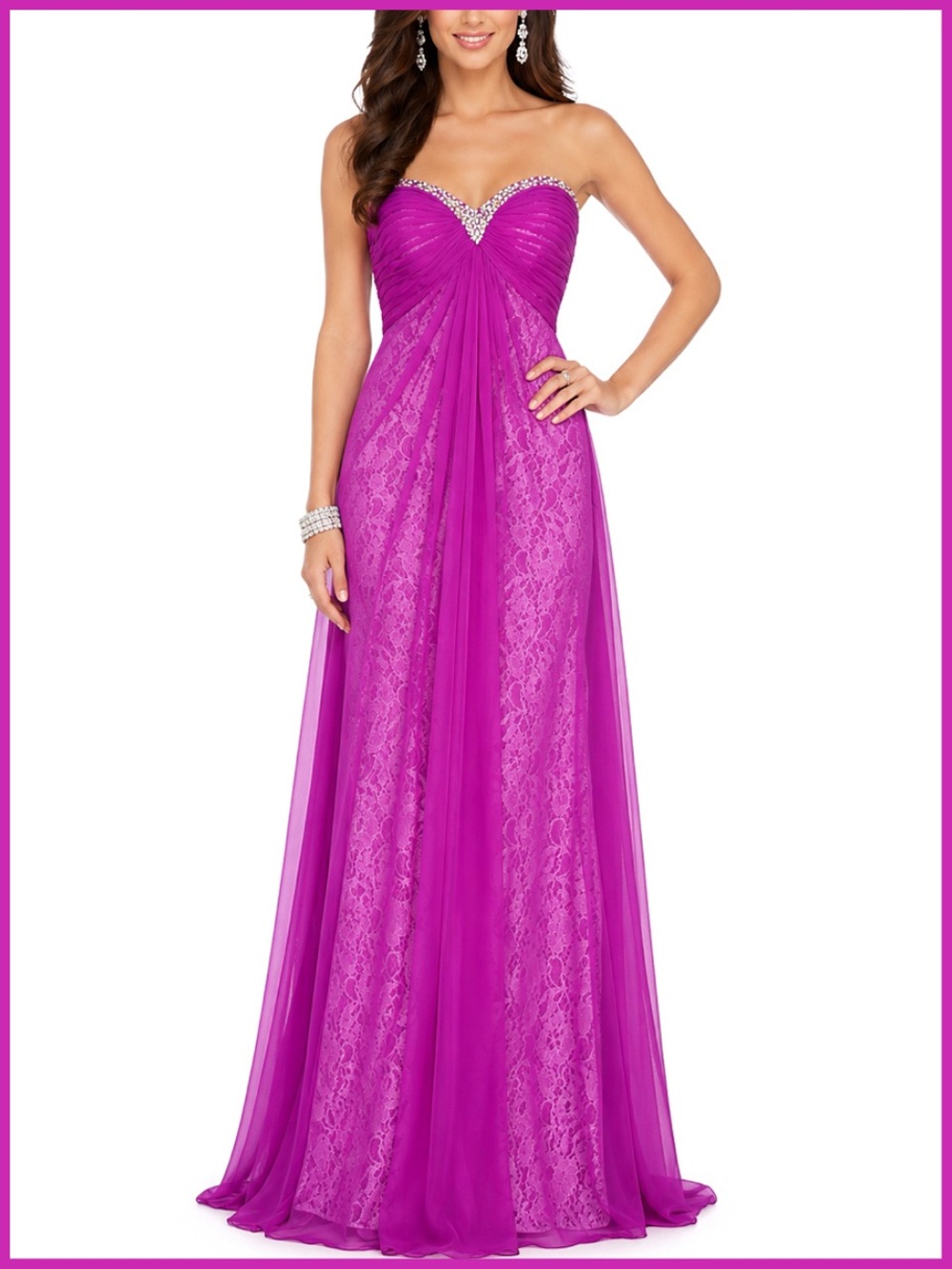 La Femme Bright Magenta Pink Purple Lace Gown Dress